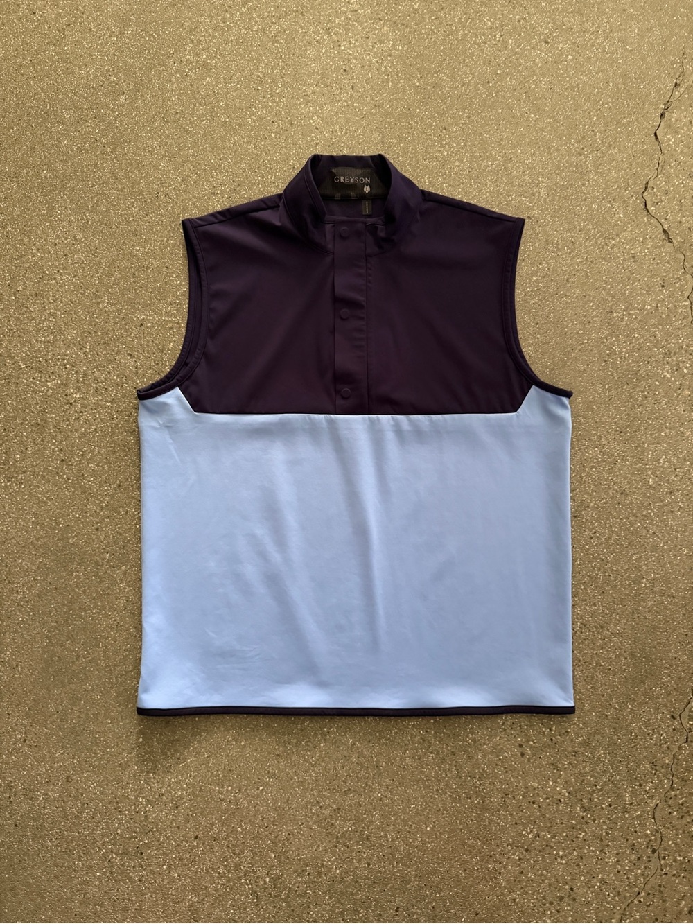 Greyson Men’s Two-Tone Sleeveless Polo — Deep Purple and Light Blue